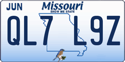 MO license plate QL7L9Z