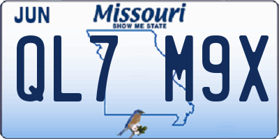 MO license plate QL7M9X