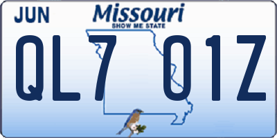 MO license plate QL7O1Z