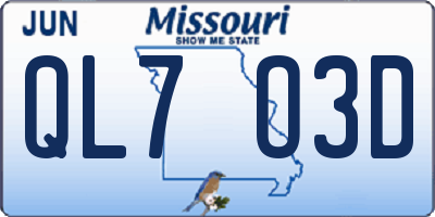 MO license plate QL7O3D