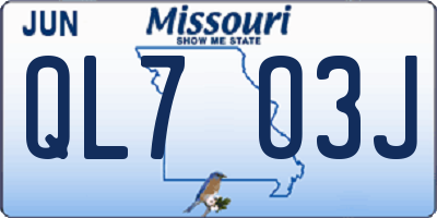 MO license plate QL7O3J