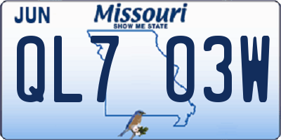 MO license plate QL7O3W