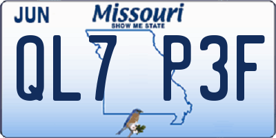 MO license plate QL7P3F