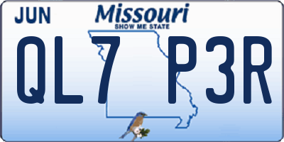 MO license plate QL7P3R