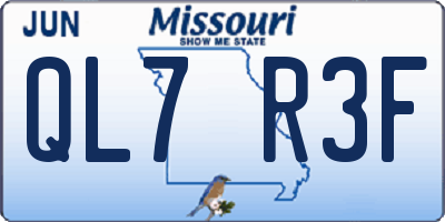 MO license plate QL7R3F
