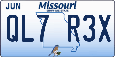 MO license plate QL7R3X