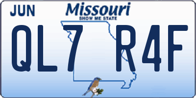 MO license plate QL7R4F