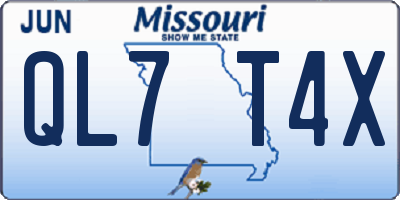 MO license plate QL7T4X