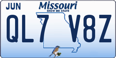 MO license plate QL7V8Z