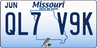 MO license plate QL7V9K