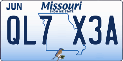 MO license plate QL7X3A