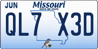 MO license plate QL7X3D