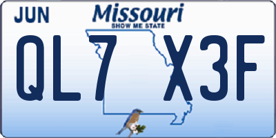 MO license plate QL7X3F