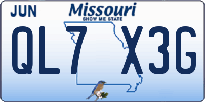 MO license plate QL7X3G