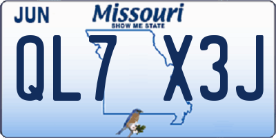 MO license plate QL7X3J