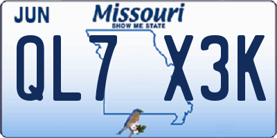 MO license plate QL7X3K