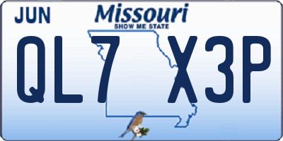 MO license plate QL7X3P