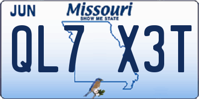 MO license plate QL7X3T