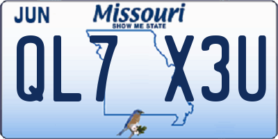 MO license plate QL7X3U