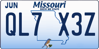 MO license plate QL7X3Z