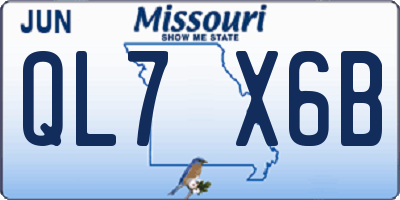 MO license plate QL7X6B