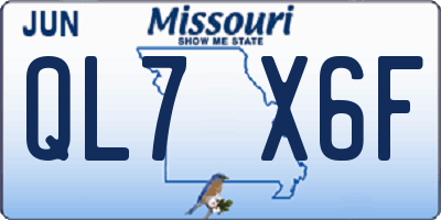 MO license plate QL7X6F