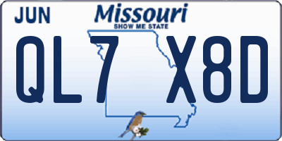 MO license plate QL7X8D