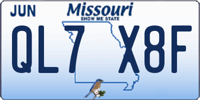 MO license plate QL7X8F