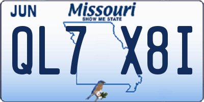 MO license plate QL7X8I