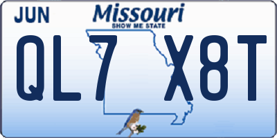 MO license plate QL7X8T