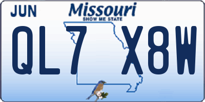 MO license plate QL7X8W