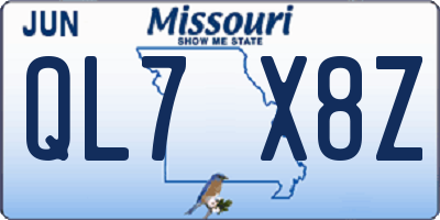 MO license plate QL7X8Z