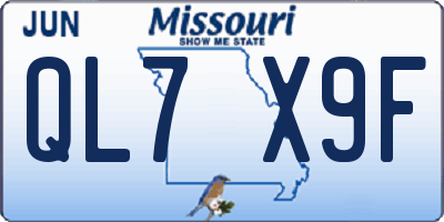 MO license plate QL7X9F