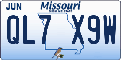 MO license plate QL7X9W