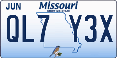 MO license plate QL7Y3X