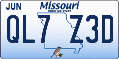MO license plate QL7Z3D