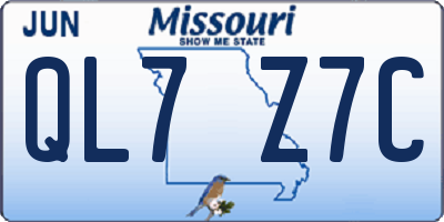 MO license plate QL7Z7C