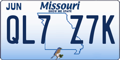 MO license plate QL7Z7K