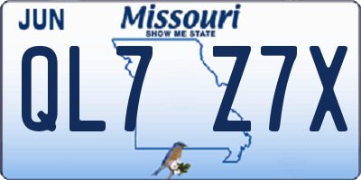 MO license plate QL7Z7X