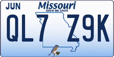 MO license plate QL7Z9K