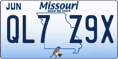 MO license plate QL7Z9X