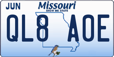 MO license plate QL8A0E