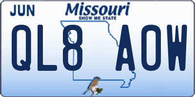 MO license plate QL8A0W