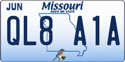 MO license plate QL8A1A