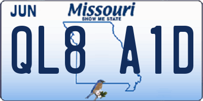 MO license plate QL8A1D