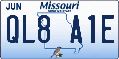 MO license plate QL8A1E