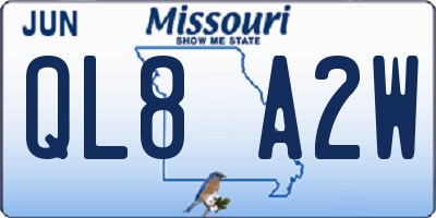 MO license plate QL8A2W
