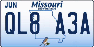 MO license plate QL8A3A