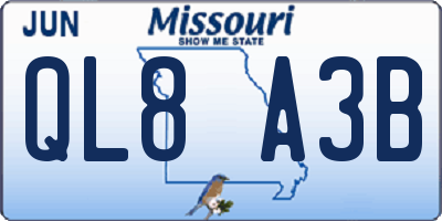 MO license plate QL8A3B