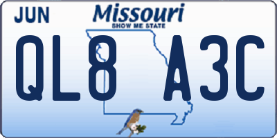 MO license plate QL8A3C